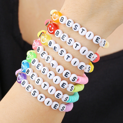 Pulsera De Terracota Suave Letras Besties Pulsera Set