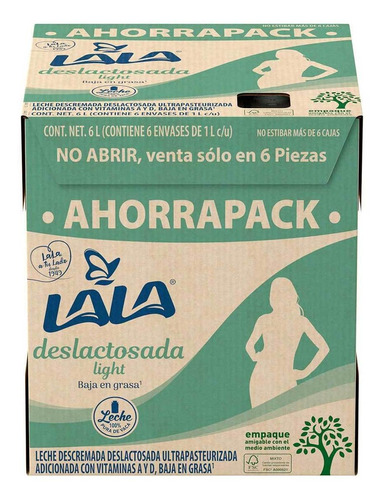 Leche Uht Lala Deslactosada Baja En Grasa 6 Pack De 1l.