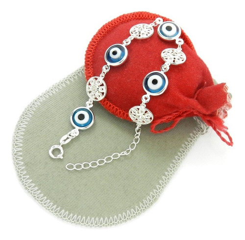 Pulseira Feminina 20/23cm Olho Grego Folheada Prata Pl281 Comprimento 20 Cm Cor Prateado