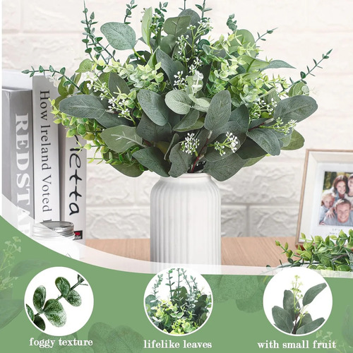 30pzs Hojas De Eucalipto Planta Artificial 4 Tipos Para Ramo Ghhkud 4 tipos de hojas de eucalipto de dólar de plata, tallos de eucalipto de imitación para ramos de bricolaje, arreglos florales
