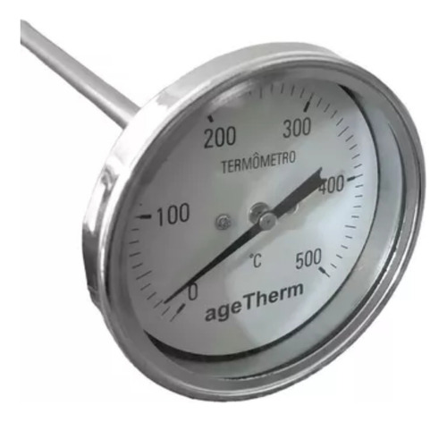 Termômetro 500 Graus Inox Haste 20cm Rosca 1/2 80mm Angular