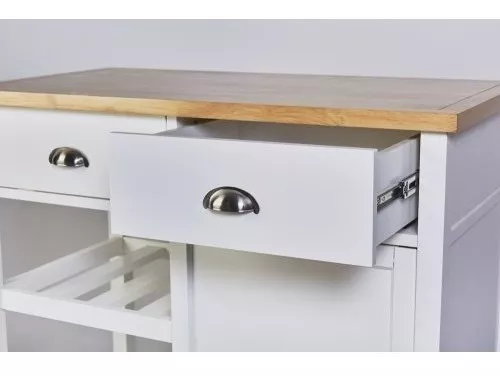 Mesa Carrito Auxiliar Cocina 2 Modulos Bambu Mesada Mármol