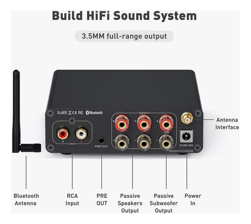 Amplificador Fosi Bt30d Estéro Bluetooth 2.1 32v Sub Passivo Preto 165 W