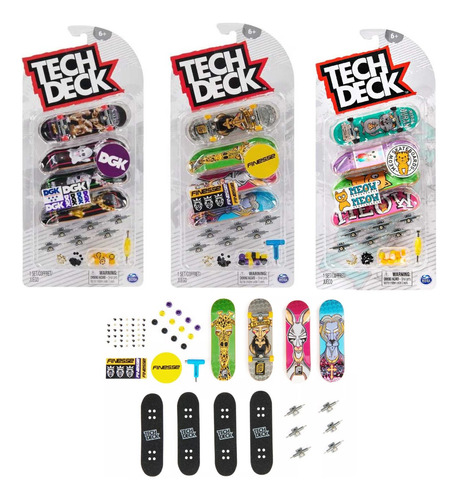 Tech Deck Skate Dedos - Pack 4 Skate + Accesorios