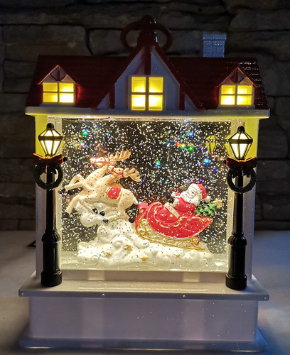 Lampara Casa Navideña Musical Cable Usb Con Santa Y Trineo