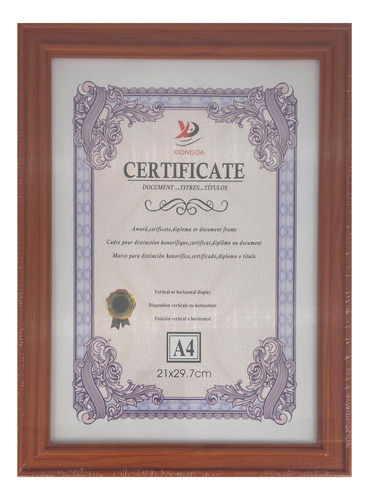 Marco Para Certificado Documento Diploma Vidrio A4 21x29.7cm