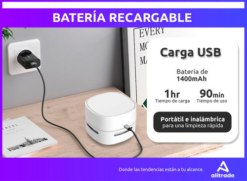 Mini Aspiradora Barre Migas Inalambrica Mesa Usb Recargable Color Negro