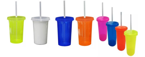 35 Vaso Neon Tapa Y Popote 16oz No Personalizado Termo Dulce