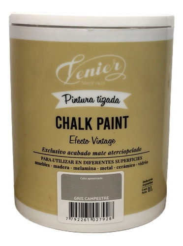 Chalk Paint Venier Tizada 8 Colores 1 Litro Tiza Color Gris Campestre
