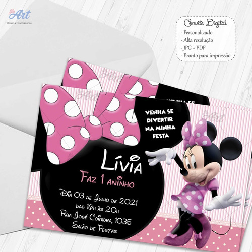 Imagem 1 de 1 de Convite Digital Minnie Rosa Personalizado