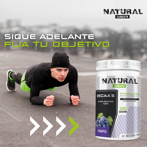 Aminoácidos Bcaas Green Varios Sabores 1kg 100 Servs Uva