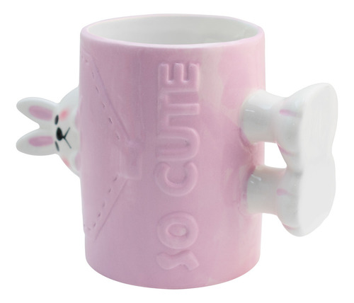Taza De Cerámica Animales 3d Cute Con Asa De Patitas 480 Ml Color Rosa Pálido Conejo
