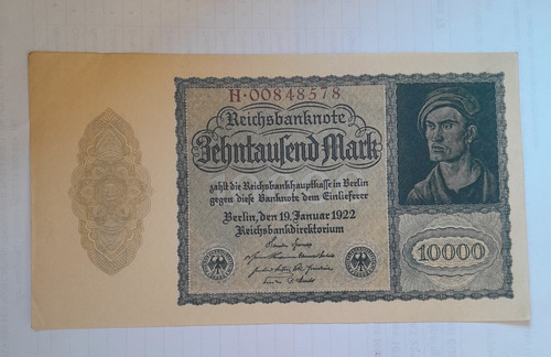 Billete De 10000 Marcos, Alemania, Año 1922
