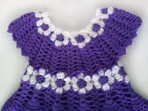 Vestido Violeta Nena Tejido Crochet Hilo Perlé 9-12m