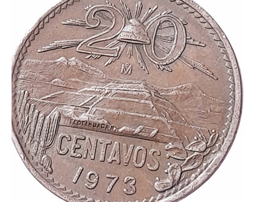 Moneda 20 Centavos 1973 Cobre Poco Circulada (Usado)