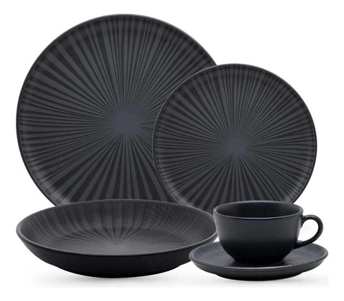 Juego de cena y té Oxford Flat Onyx de 30 piezas Color Negro
