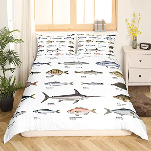 Juego De Ropa De Cama De Pez Bass Queen, Tema Oceánico...