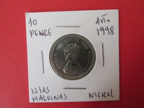 Moneda Islas Malvinas 10 Pence Colonia Inglesa 1998 Escasa