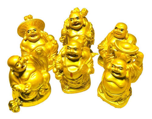 6 Figuras Budas Dorados Sonrientes Amuleto Abundancia