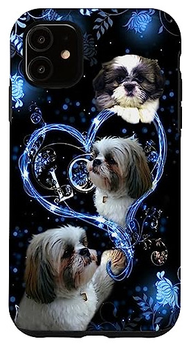 Funda Para iPhone 11 I Love Shih Tzu Dogs Flowers Heart Shih