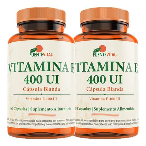 2 X Vitamina E 400 Ui  60 Softgel Fuente Vital 100%  Natural