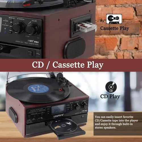 Tocadiscos Bluetooth 10 En 1 Reproductor Vintage Y Radio