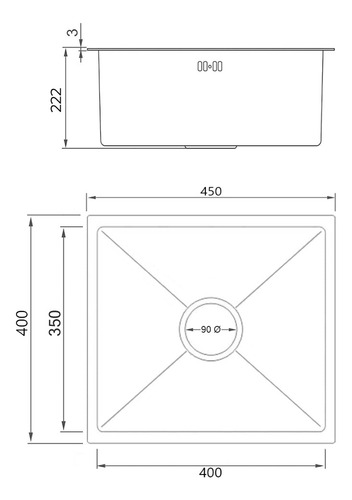 Bacha Pileta De Cocina Acero Inox. Chica Hausar Essenz 45x40 Acero