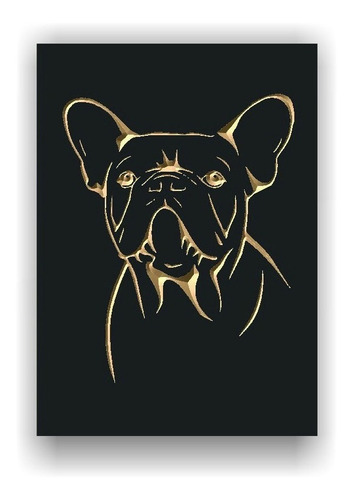 Quadro Entalhado Em Madeira - Bulldogue Francês Pt- Cachorro