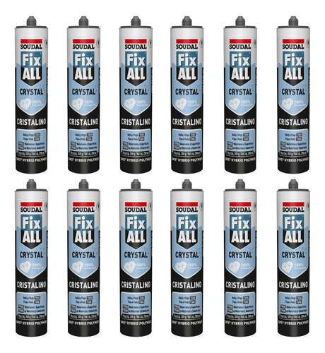 Caja De Adhesivo Sellador Fix All Crystal Soudal 290ml X12