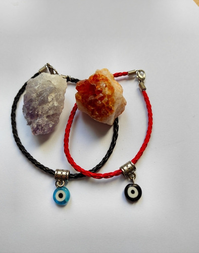 Pulsera Cuero Eco Rojo O Negra Con Dije Ojo Turco O Pimiento