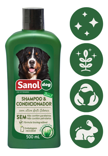 Shampoo E Condicionador Sanol Dog Anti Odores 500 Ml