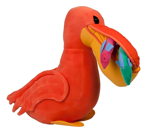 Pelicano Com Dois Peixes No Bico Pelúcia 30cm