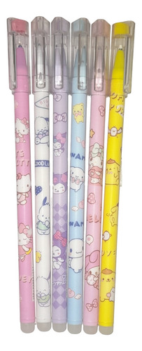 Lapicera Borrable Sanrio Kitty Kuromi Melody Cinnamoroll Tinta Azul Exterior Hello Kitty