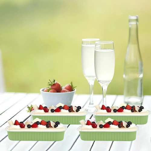 Banna 50 Molde Aluminio Desechable Verde 200ml Con Tapa+cuchara, 6.8 Oz/200ml Moldes Para Tartas, Molde Rectangular De Papel De Aluminio Para Tartas, Para Picnics, Barbacoas, Camping, Bodas, Fiestas