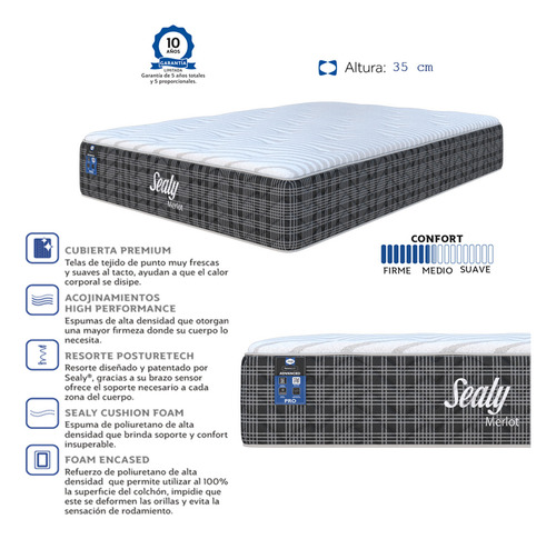 Colchón Sealy King Size Berlot + 2 Almohadas Active Premium