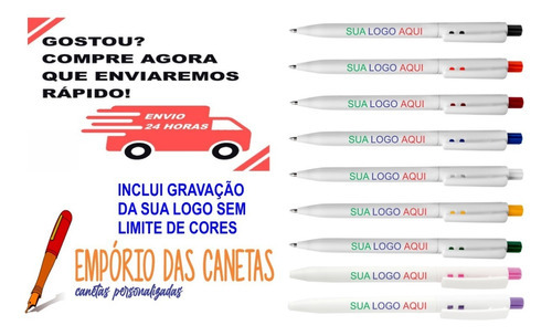 Caneta Personalizada - 150 Peças - Gravação Colorida