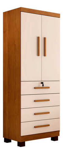 Guarda-roupa Solteiro Gales 2 Portas 4 Gavetas Com Chave Cor Bege
