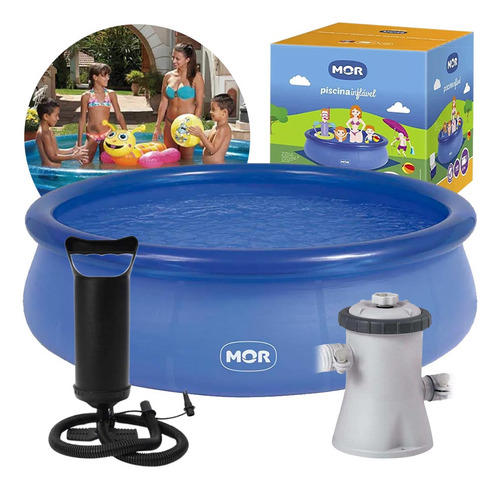 Piscina Inflável Redonda Azul 3.400 L Com Bomba E Filtro Mor Cor 220v