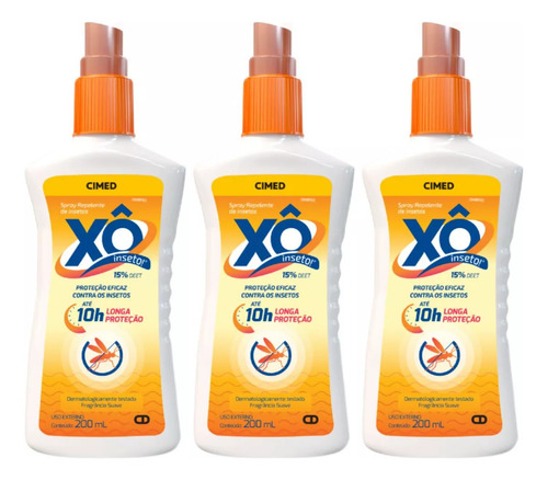 Repelente Xô Inseto Cimed 200ml - Kit C/ 03 Un Contra Dengue