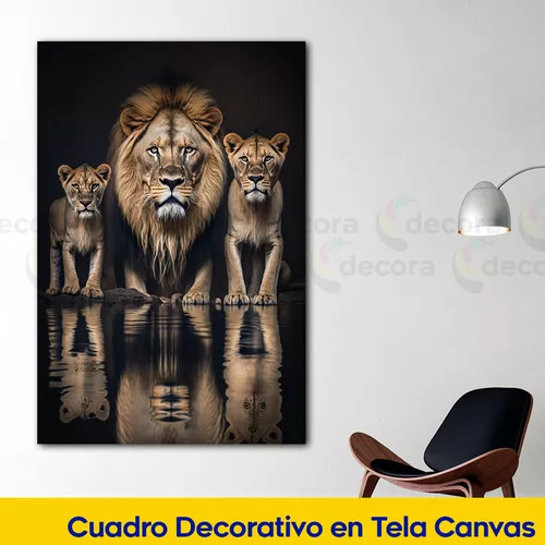 Cuadro Familia Leones Dorado Negro Elegante Abstracto 60x40