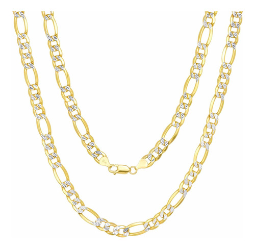 Cadena Figaro 3x1 Diamantada Oro 14k 50cm 4mm Italy Unisex