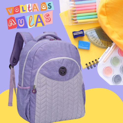 Mochila Kika School Day Ride para mujer con llavero de color lila, diseño de tela lisa