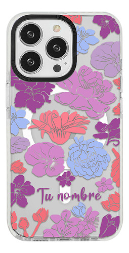 Funda Para iPhone Magsafe Mujer Flores Colores Con Nombre