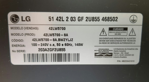 Tv LG 42 Led 3d Modelo 42lw5700