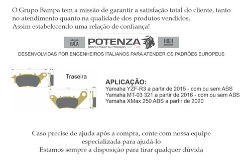 Kit Pastilha Freio Traseiro Potenza Yamaha Mt03 Yzf R3 15-20