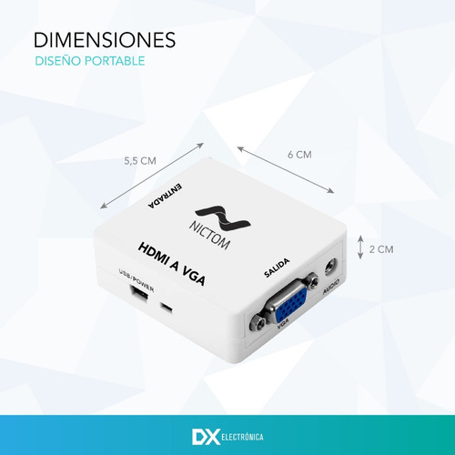 Imagen 3 de 10 de Conversor Adaptador Hdmi A Vga Activo Con Audio Convertidor