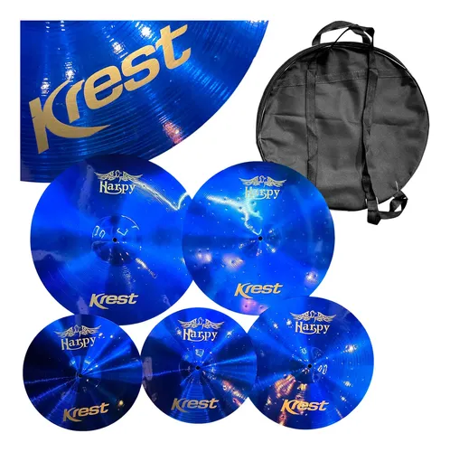 Kit Completo De Pratos Harpy Color By Krest + Bag De Bateria
