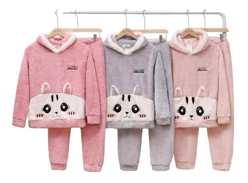 Pijama De Polar De Gatito Con Capucha Para Invierno