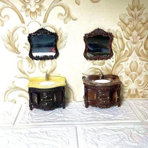 Juego De Lavabo De Baño De 2 Piezas 1/12, Modelo De Marrón