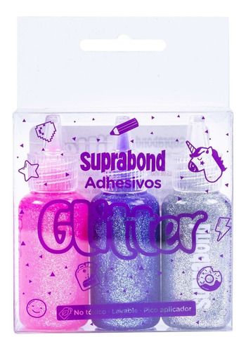 Set Adhesivo Suprabond Glitter Glue 3 Colores